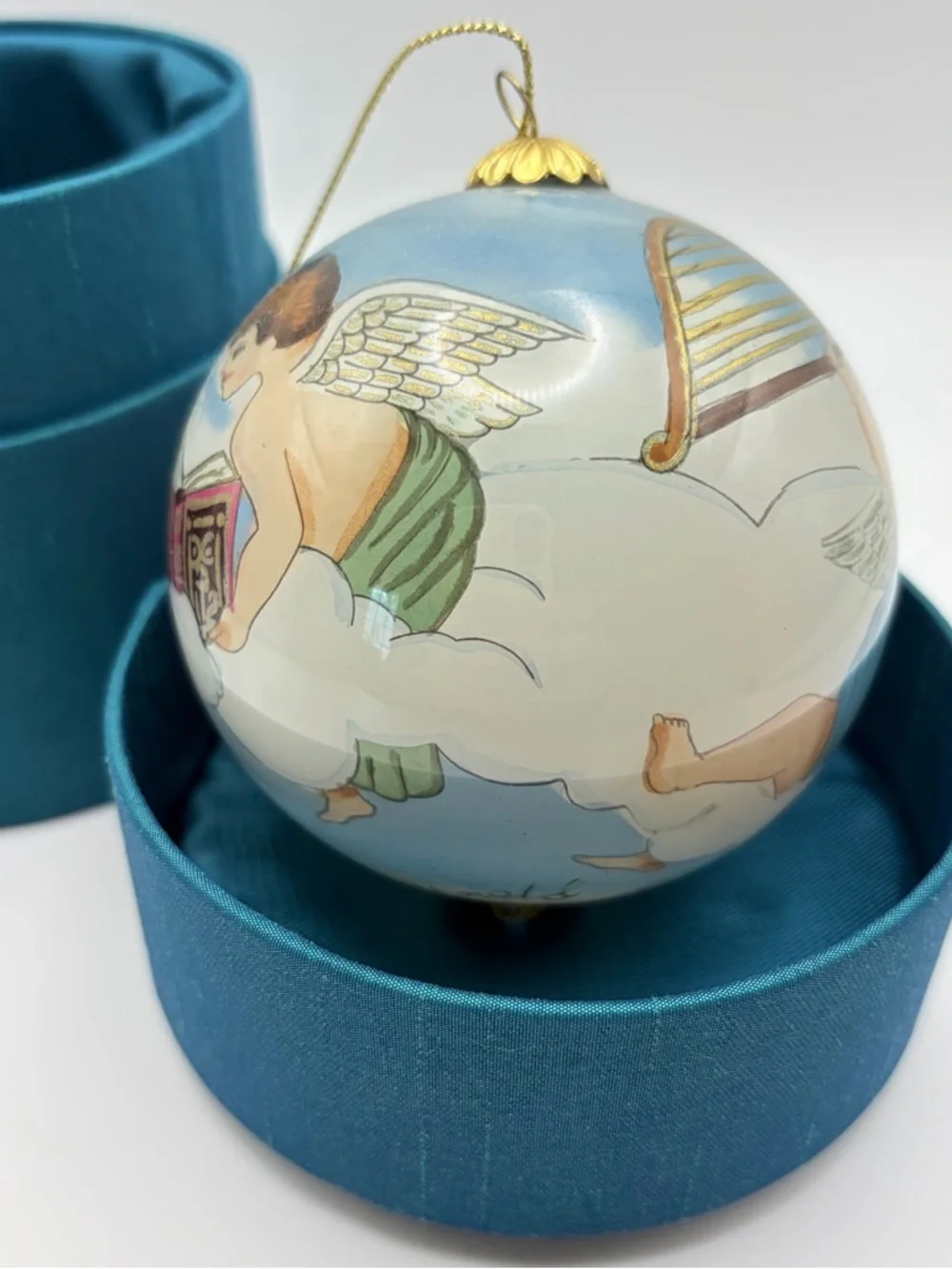 Vtg 2002 Pier 1 Li Bien Inside Painted Christmas Ornament Angels Singing Boxed